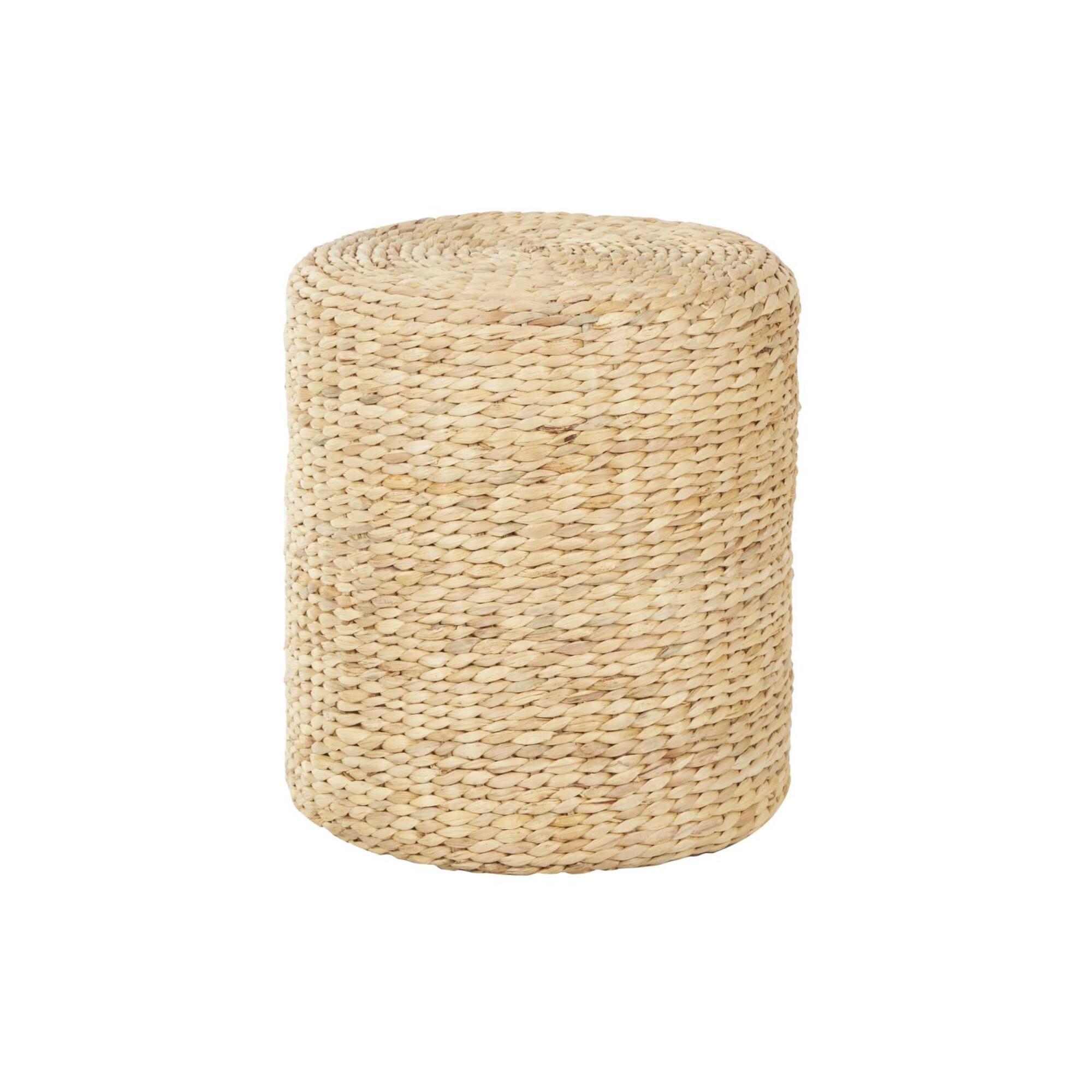 19" Brown Seagrass Handmade Woven Drum Accent Table